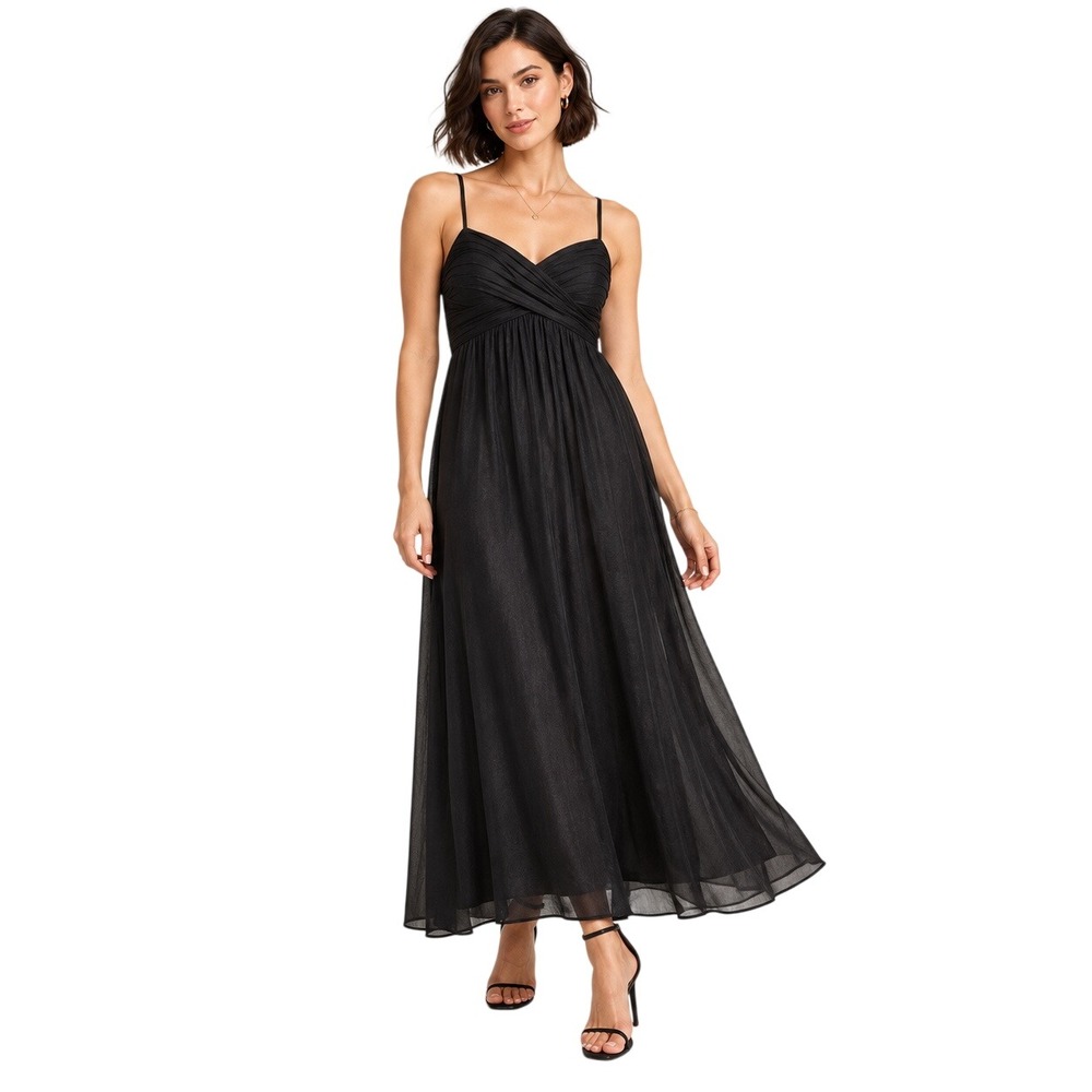 J.Crew Annabelle Black Silk Chiffon Maxi Dress 6 Ruched Empire Waist Evening